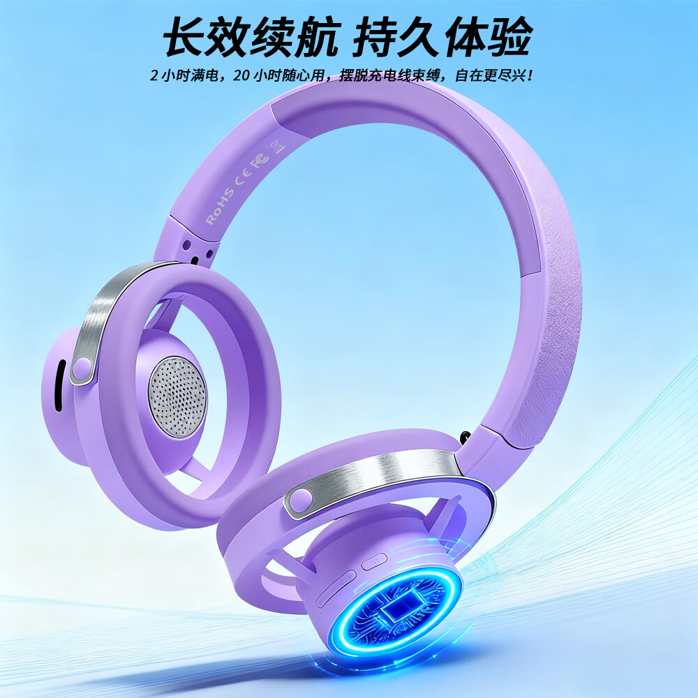 GNOVEL无线蓝牙耳机 开放式耳机头戴式 2025新款高音质AI智能降噪长续航 运动健身 兼容苹果安卓系统 玫瑰紫 【HIFI全景音效-ANC通话降噪】