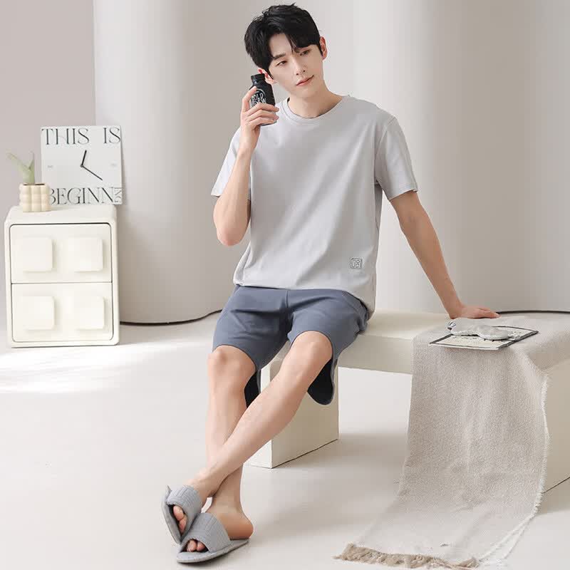 sagiv罗丽丝睡衣男士夏季短袖短裤家居服夏秋新款感圆领两件套装 z
