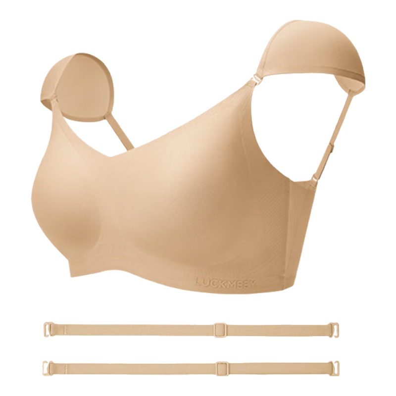 幸棉（LUCKMEEY）秀場(chǎng)同款墊肩內衣粉底液無(wú)痕隱形小胸顯大膚色直角肩文胸罩 隱形膚 M (70C/75ABC)