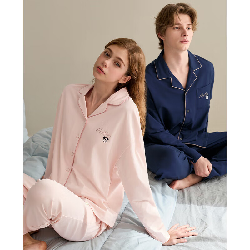 芬腾情侣睡衣女士春秋季新款长袖纯棉休闲大码开衫男款家居服套装 深灰(男) L 建议:女110-124斤,男126-146斤