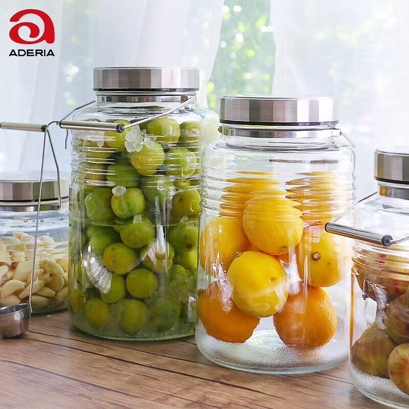 阿德利亚（ADERIA）日本进口石塚硝子青梅泡酒瓶容器腌菜坛子酵素瓶陈皮专用密封罐子 3L不锈钢盖泡酒瓶+酒勺(1只)