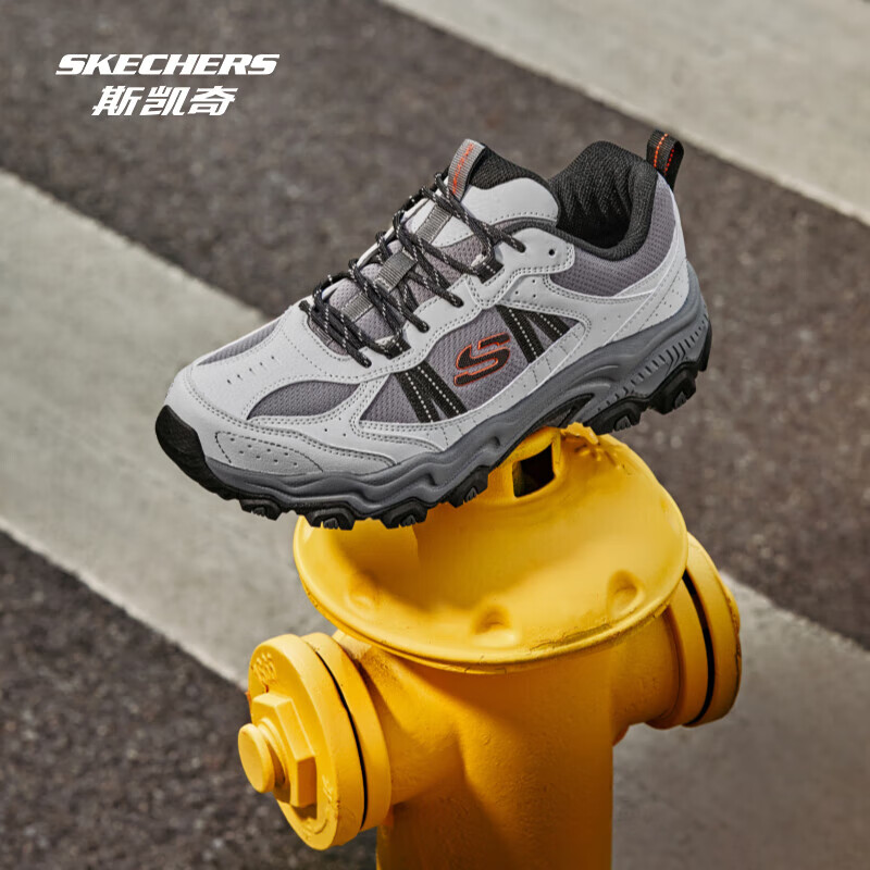 斯凯奇（Skechers）成毅同款|云野男女款登山鞋徒步鞋户外抓地耐磨运动鞋时尚 男款-灰色/橘色/GYOR 42