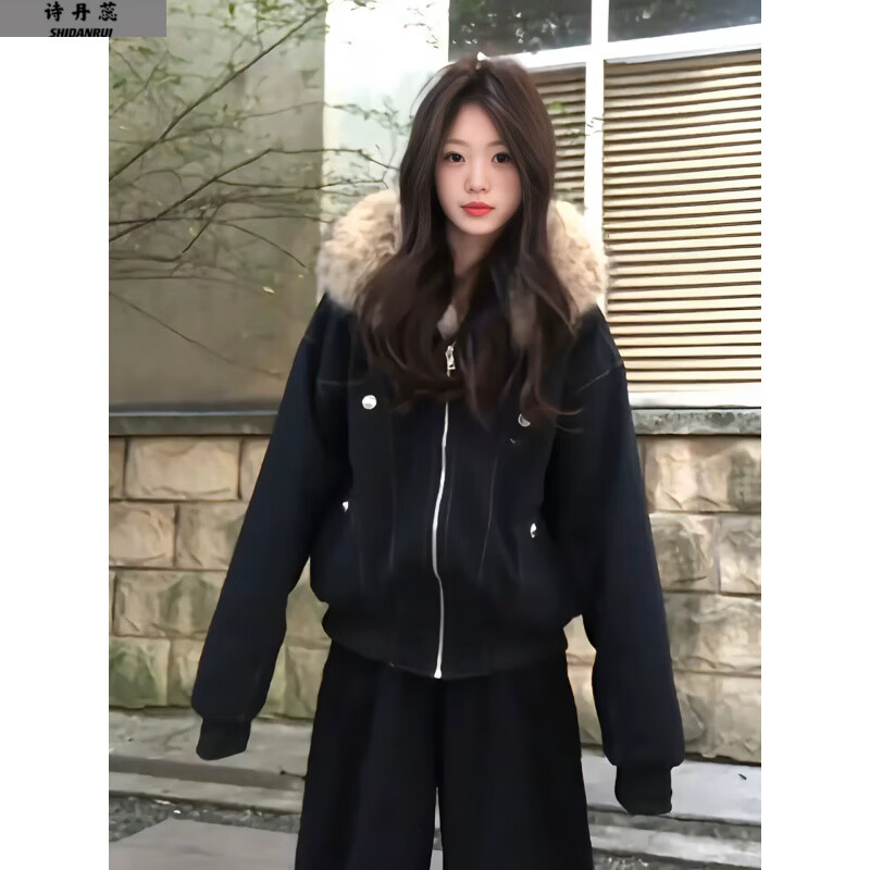 诗丹蕊棉服女2025新款韩系超好看座山雕外套加绒加厚派克服棉衣冬季棉袄 黑色 均码 【可备注码数】