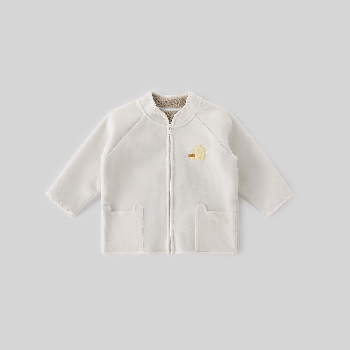 巴厘小猪儿童羊羔绒外套秋冬季加绒加厚外衣男童保暖上衣女童冬装宝宝衣服 奶白 100