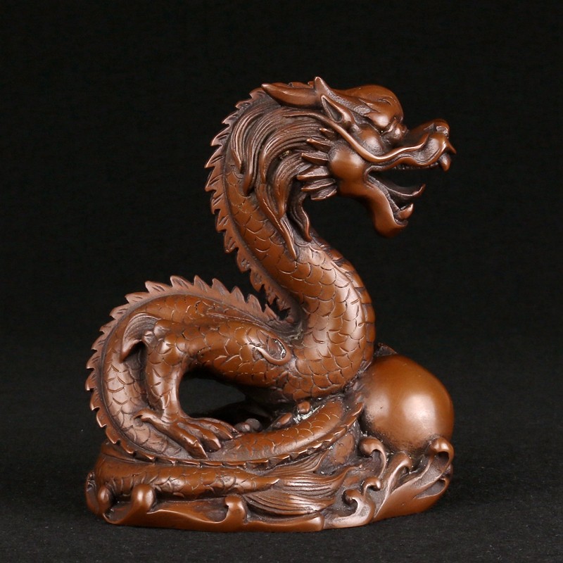 铜魂古匠 紫铜龙摆件生肖龙全铜龙戏珠家居客厅书房办公室摆设铜器