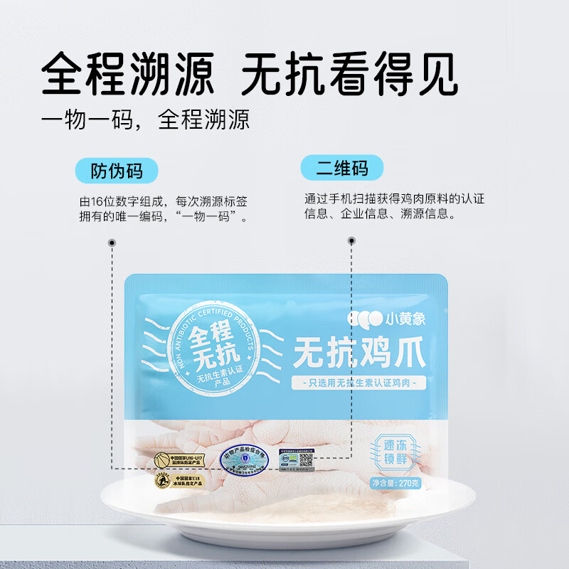 小黄象无抗鸡翅中琵琶腿鸡胸肉鸡翅根鸡腿肉丁黄焖鸡腿块冷冻生鲜 鸡爪270g*4袋