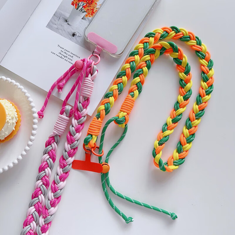 其他家手机挂绳斜挎可背配夹片 手工编织加宽六股1米长款可调节 高级轻奢有质感  防丢防盗 女神百搭  红咖米蓝【轻奢质感）—1米手工编织可调节