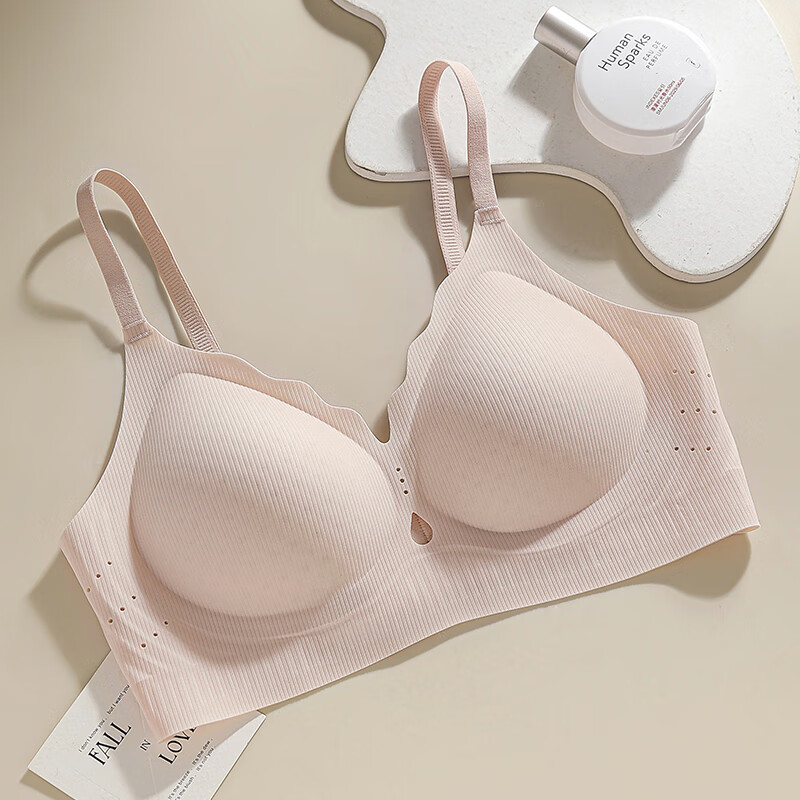 欧迪芬内衣女轻薄无痕透气冲孔洞洞杯聚拢收副乳镂空无钢圈美背文胸罩 粉肤 L 【105-120斤】