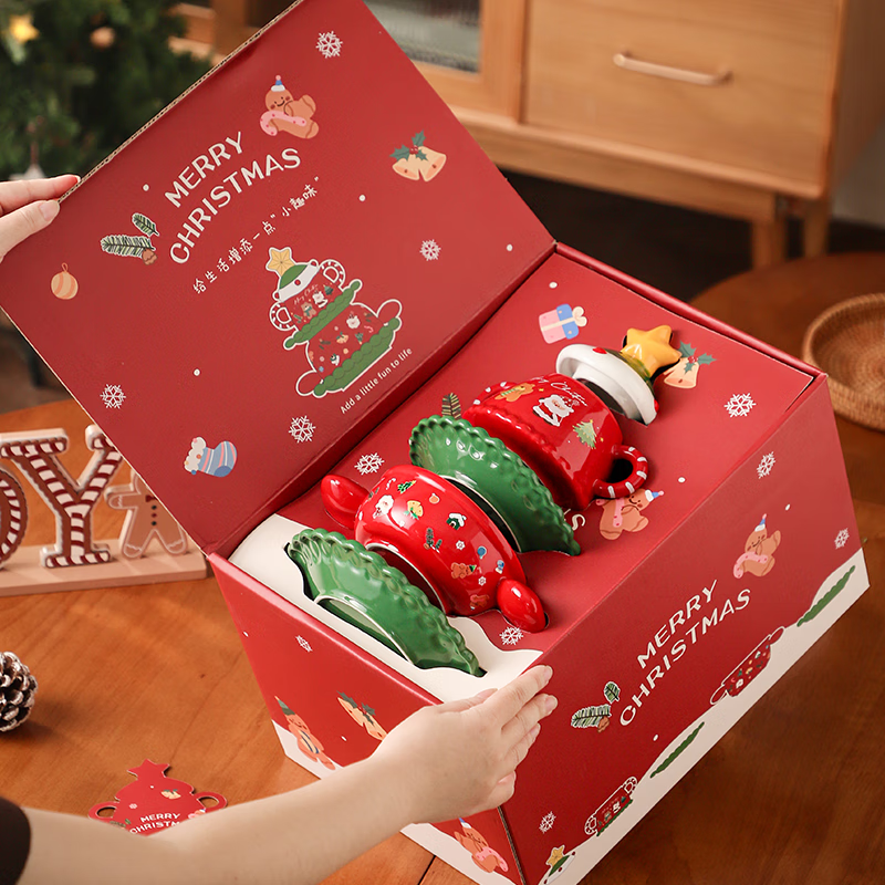 LAPULIAO圣诞节礼物送女生闺蜜创意餐具杯子实用送公司同事老师平安夜礼品 圣诞红色-餐具杯子套装【圣诞礼盒装】