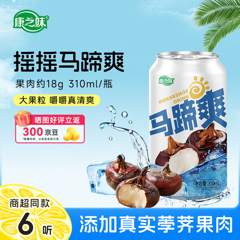 康之味马蹄爽送礼0添加真实荸荠果肉果味聚会饮料果汁 马蹄爽310ml*6听