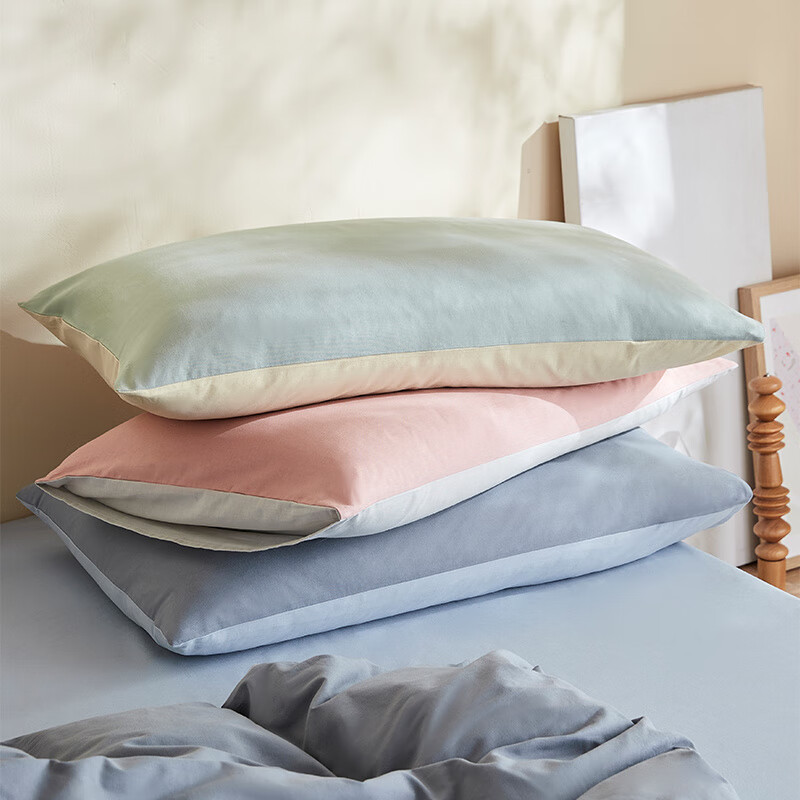 網(wǎng)易嚴(yán)選全棉枕套新疆棉A類(lèi)枕頭套家用一對(duì)裝純棉枕套 藍(lán)酶芝士（藍(lán)灰枕套裝） 2支 48cmX74cm