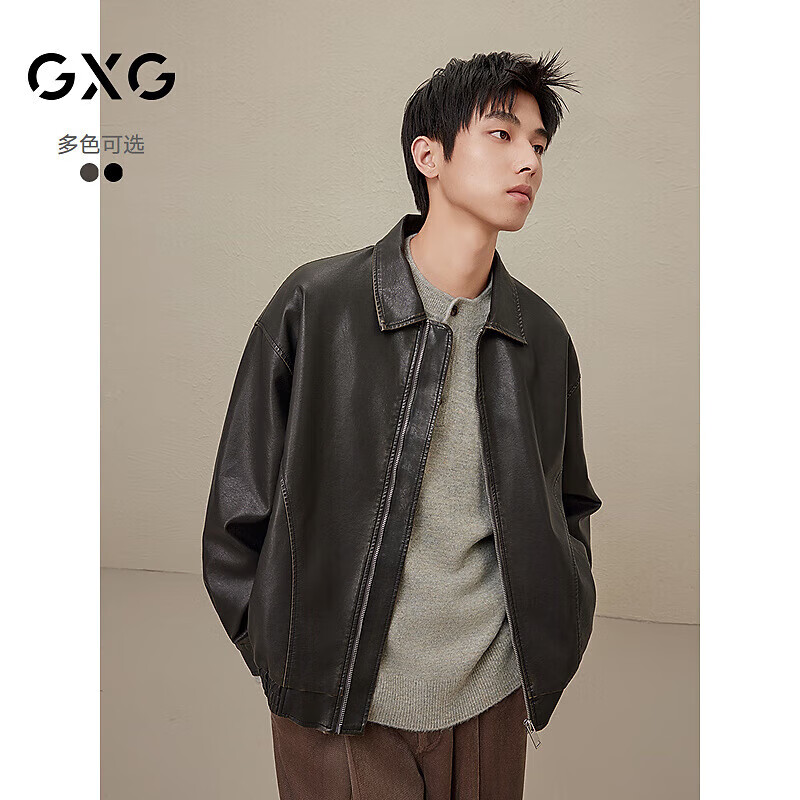 GXG男装美式皮衣男女同款2024秋季新款夹克 黑色 175/L