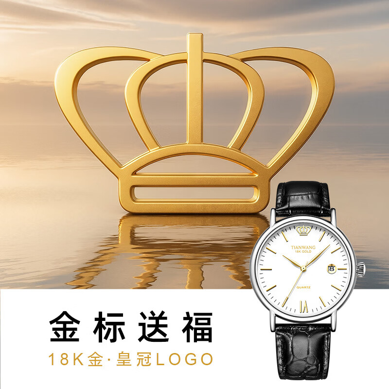 天王（TIAN WANG）手表男 生日礼物金标送福18K金皮带石英男表GS3874S.D.LB.KW