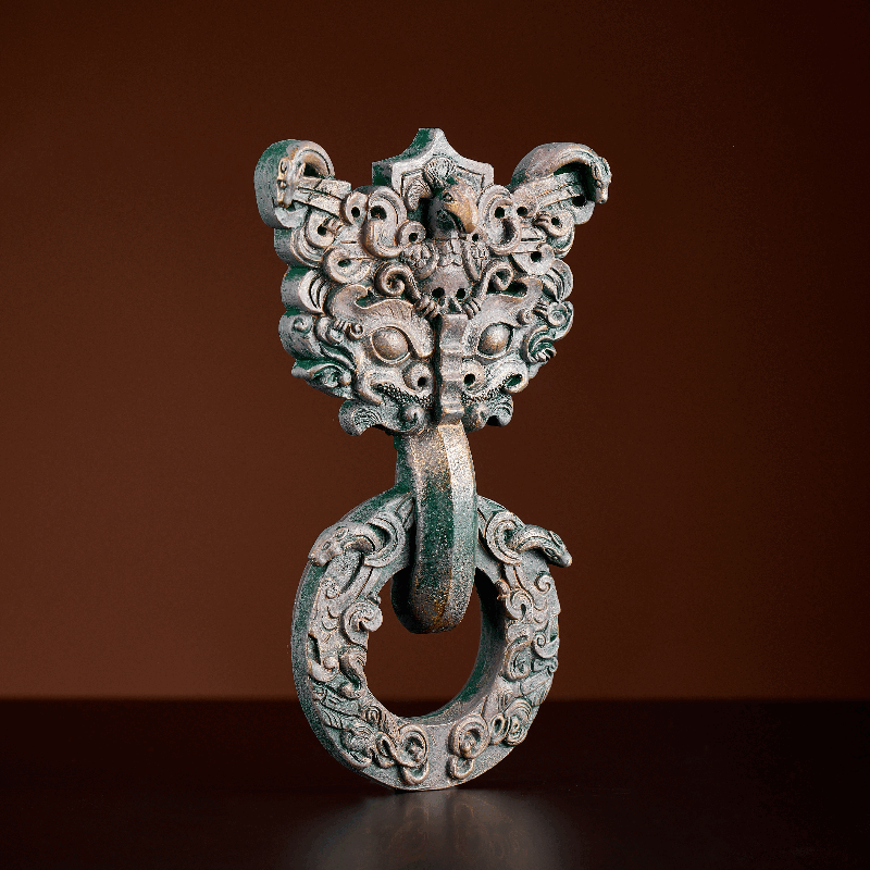 接运猫河北博物院透雕龙凤纹铜铺首立体版冰箱贴树脂小号文创博物馆饰品 绿色