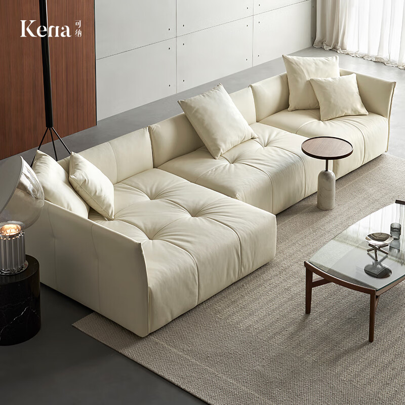 可纳小蛮腰沙发意式转角豆腐块真皮极简横厅客厅奶油风贵妃z 双扶手