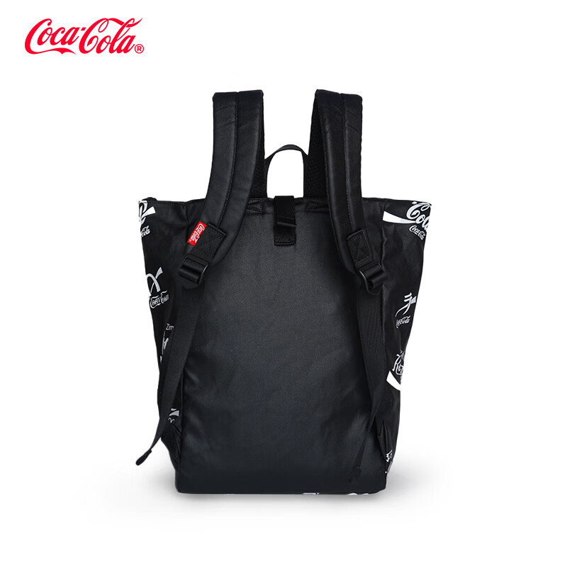 可口可乐(Coca-Cola)双肩包字母logo印花潮流运动休闲通勤包男女学生大容量电脑背包 黑色
