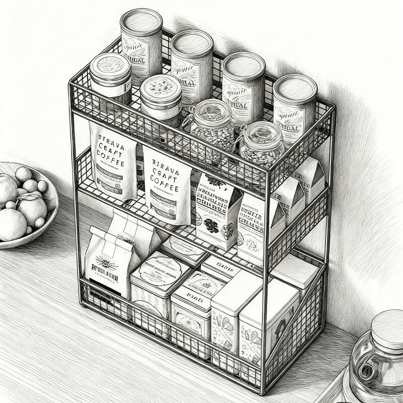 尔思家厨房置物架台面多层调料架零食架多功能收纳神器餐桌茶杯储物架 黑色三层加长-无轮