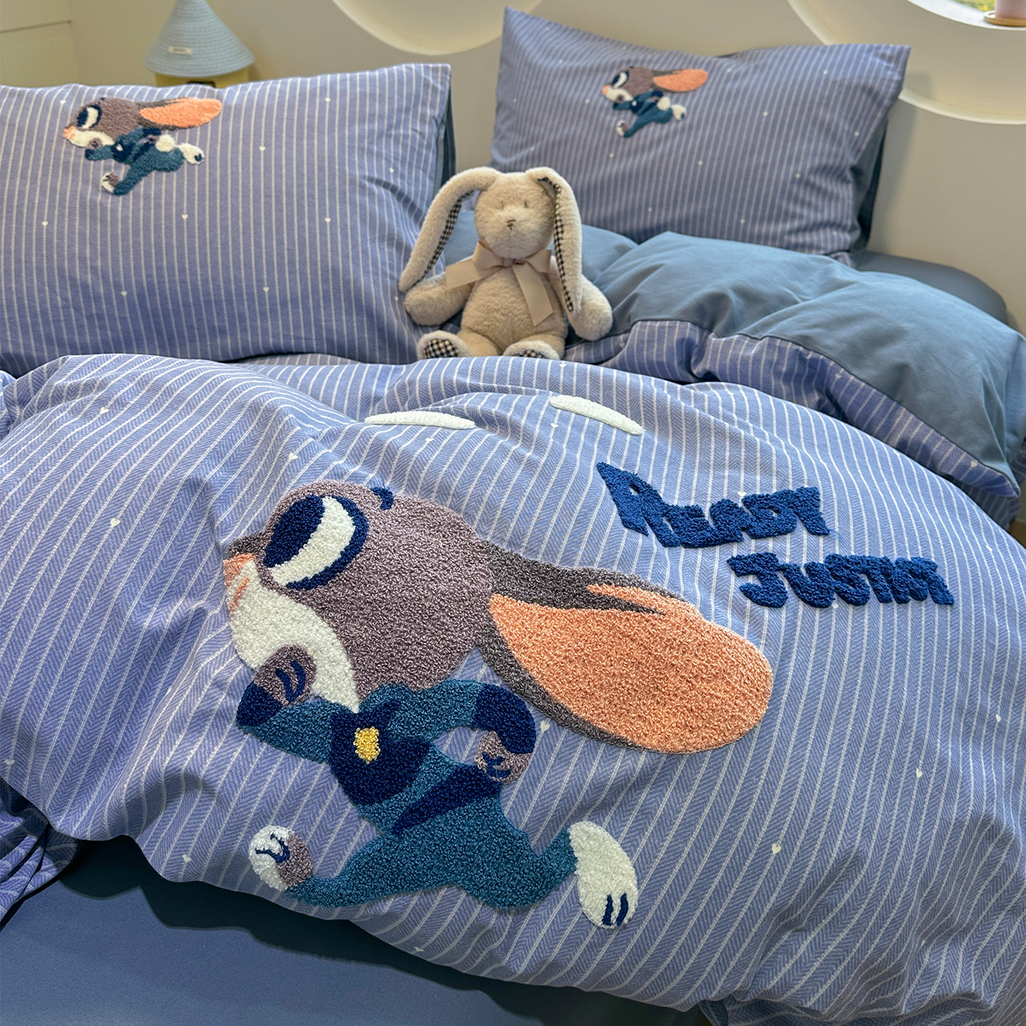 苏萱卡通兔子全棉加厚磨毛四件套100纯棉儿童毛巾绣被套床单床上用品4 奔跑兔 1.5m 床单款 四件套-被套200x230cm