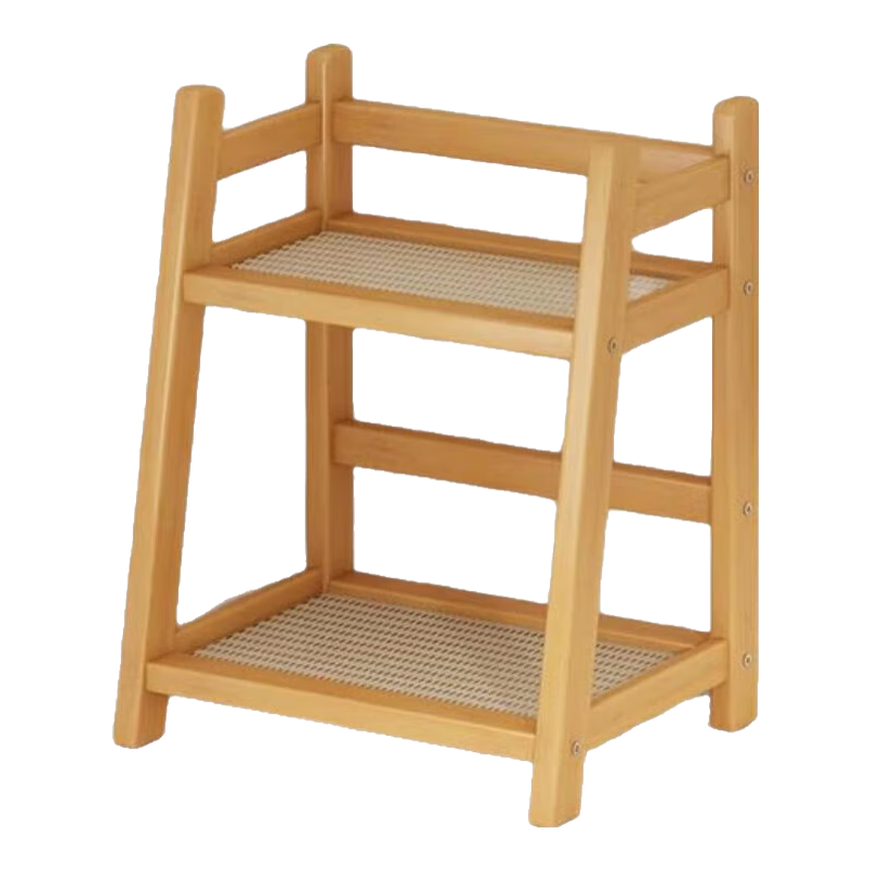 藤编中古风收纳桌面置物架宿舍办公厨房杯架整理收纳展示架多肉 【原色款】双层26CM长