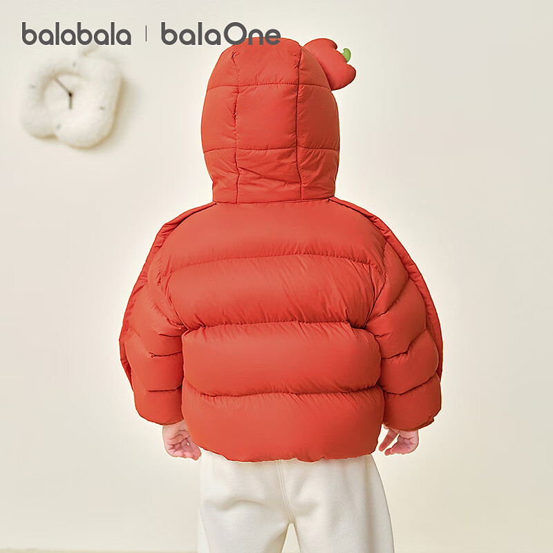 巴拉巴拉童装儿童羽绒服宝宝男女童2025冬装新款婴儿外套保暖上衣泡芙羽绒 红色小南瓜61003-白鸭绒 100 (充绒量81g 适合2-3岁)
