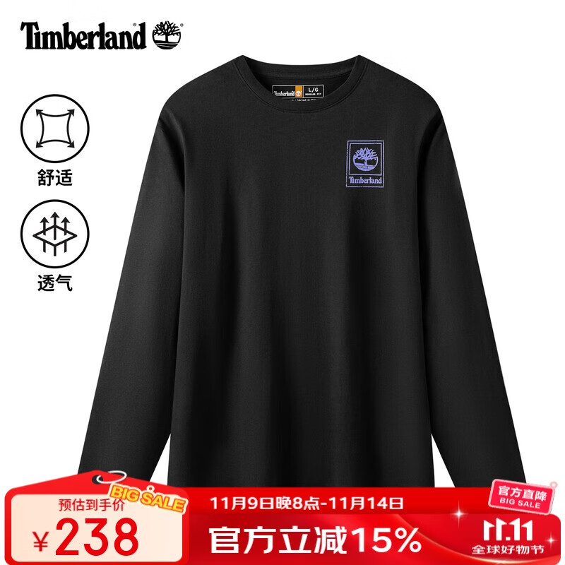 添柏岚（Timberland）T恤男户外运动潮流时尚舒适透气休闲长袖上衣A6MUU 黑色  L