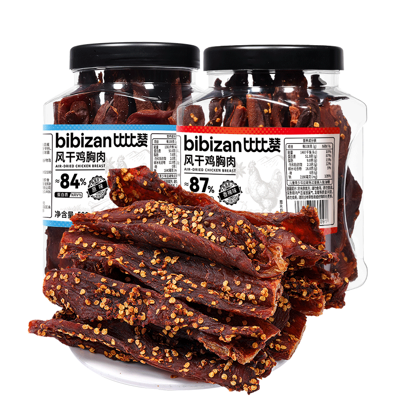 比比赞（BIBIZAN）风干鸡胸肉500g香辣味鸡肉条干减解馋耐嚼低休闲零食鸡肉干脂即食