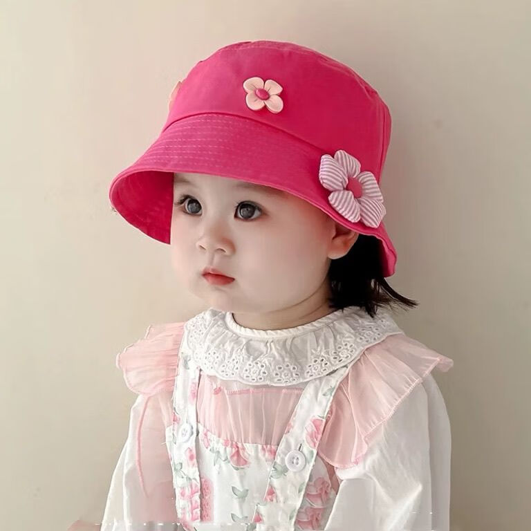 G.duck小黄鸭女童宝宝帽子渔夫帽可爱超萌洋气儿童遮阳帽秋冬款女孩盆帽 3朵花 米白 48-52cm(1.5-6岁)