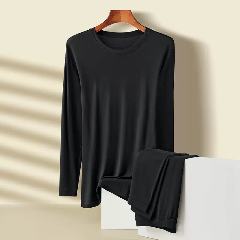 男士保暖衣秋衣秋裤套装莫代尔秋冬打底内衣弹力大码运动舒适睡衣 黑色 XL （120-140斤）