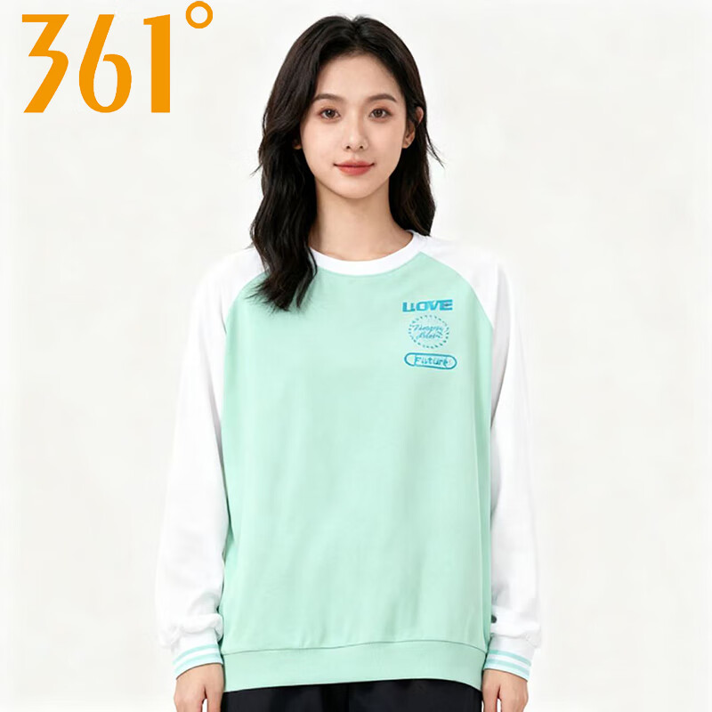 361°运动休闲卫衣女2025春秋季新款圆领针织套头衫宽松运动上衣打底衫 凉爽蓝 L 170/92A