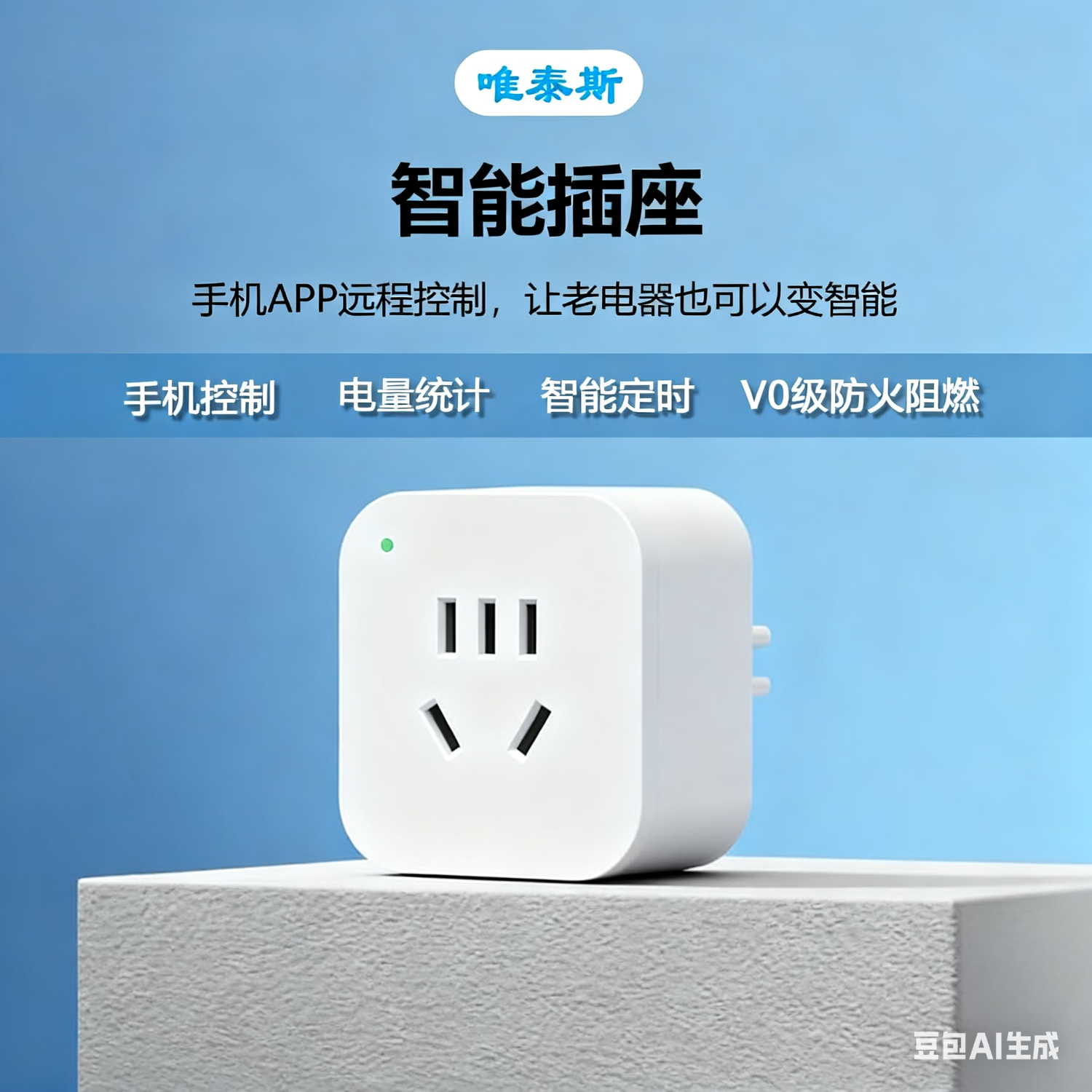 唯泰斯智能插座WiFi手机远程遥控控制家用插座定时开关用电量计量免网关 白色 WiFi计量版-10A