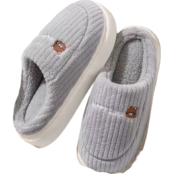 小熊小兔踩屎感棉拖鞋女士厚底防滑冬季外穿居家情侣保暖学生男 小熊小兔棉拖-咖色 42-43 适合41-42