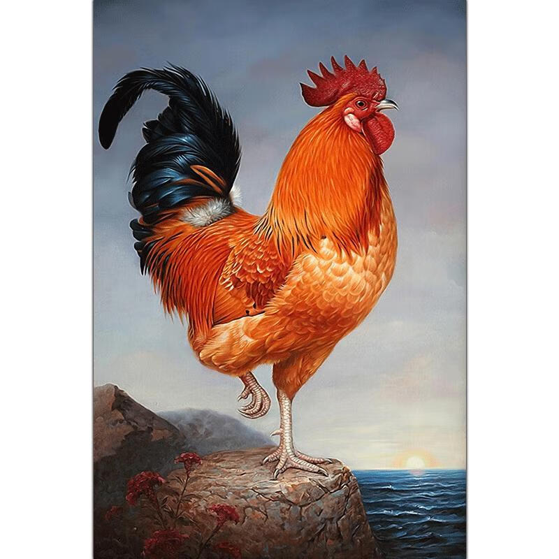 领跃腾信大公鸡画金鸡报晓图中堂玄关旺宅十二生肖雄鸡动物画 相纸
