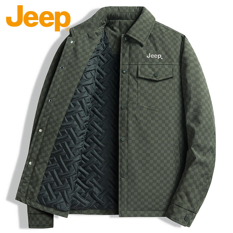 JEEP吉普外套男冬季保暖加棉夹克男宽松防风工装上衣男装军绿XL
