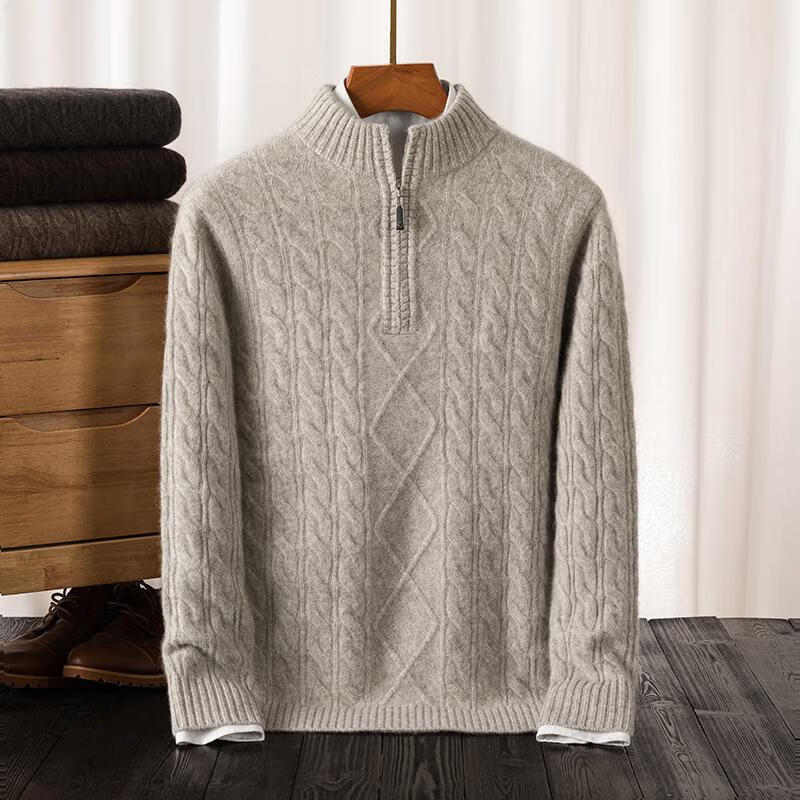 EMZ鄂尔多斯男双股羊绒衫冬季拉链半高领山羊绒男士毛衣中青年加厚款 本紫 4XL 190 建议200/220斤