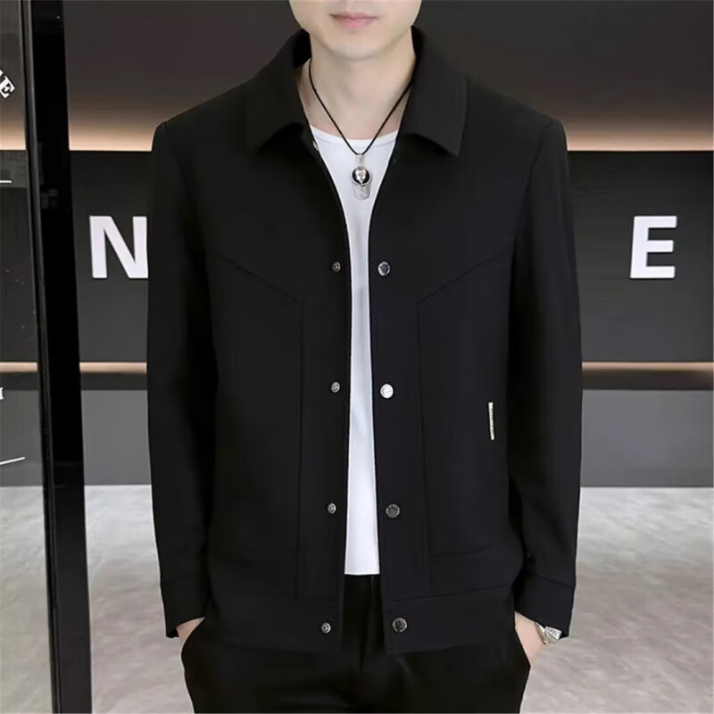 【秋季新款】感休闲男士夹克外套纯色百搭男装时尚上衣外套 黑色 2XL 建议140-155斤