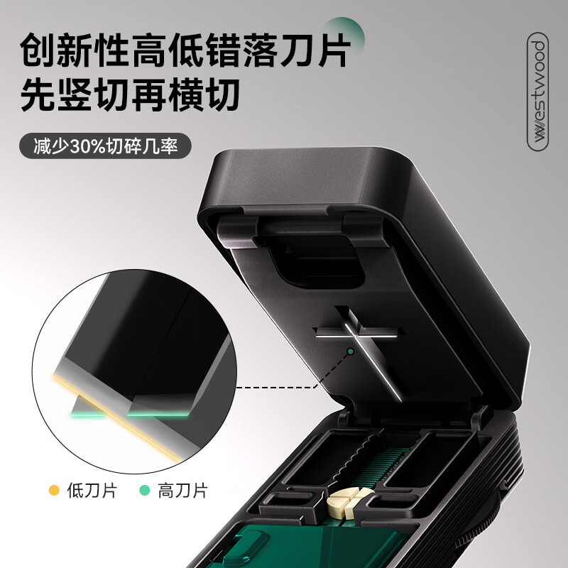 嘉智鹤多功能日本切药器一分二便携切割神器四分之一分药器药片分割药盒 墨羽白 升级款【1/2+1/4切药器】切药+储药