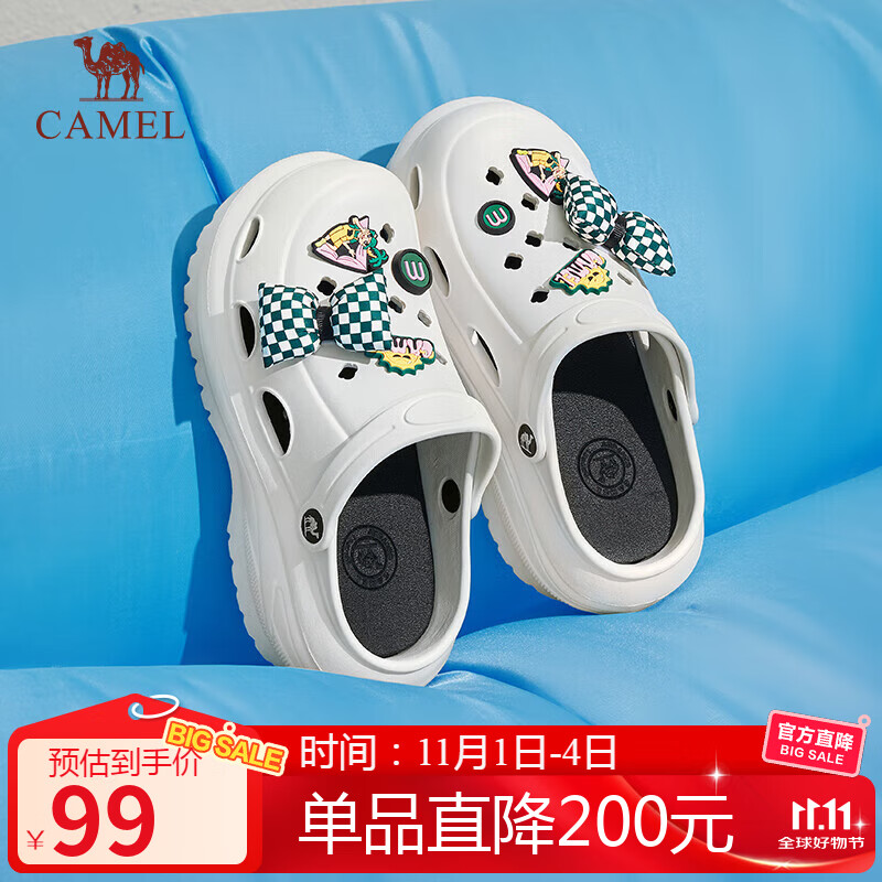 骆驼（CAMEL）洞洞鞋女时髦DIY原创鞋花松糕厚底凉拖鞋 L24M071642 白色 40/41 