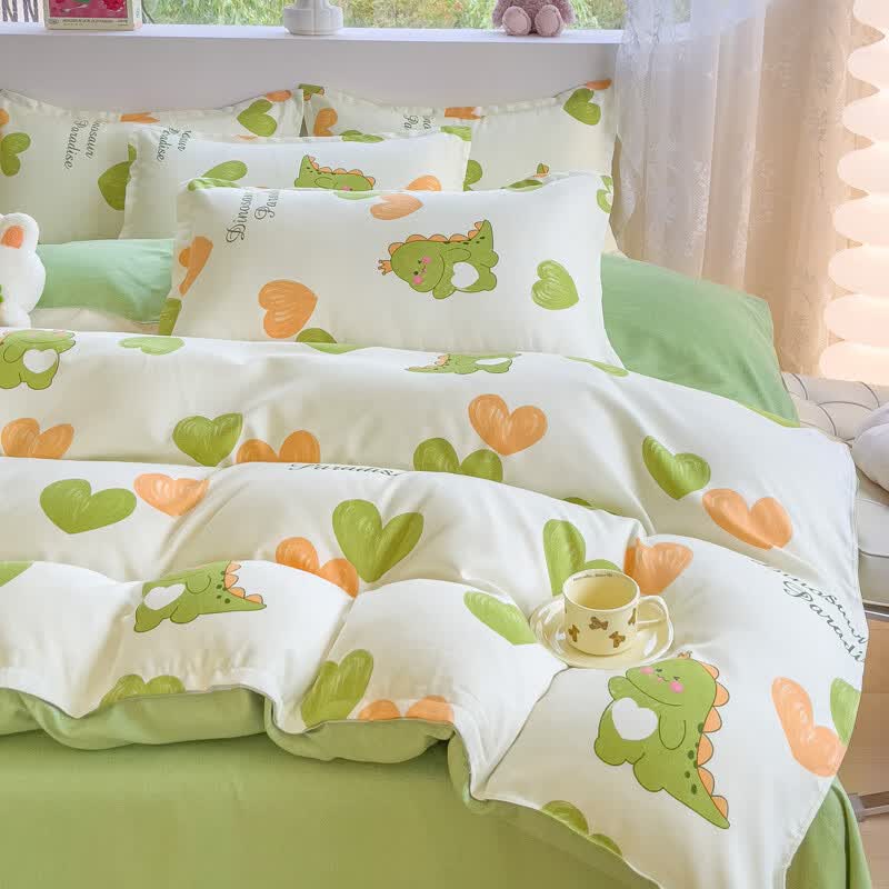 多兰诗（Duolanshi）春夏加厚磨毛四件套 ins四件套花卉田园风格床单被套四件套 心情爱恋M 1.2米 床单款 被套150*200 三件套