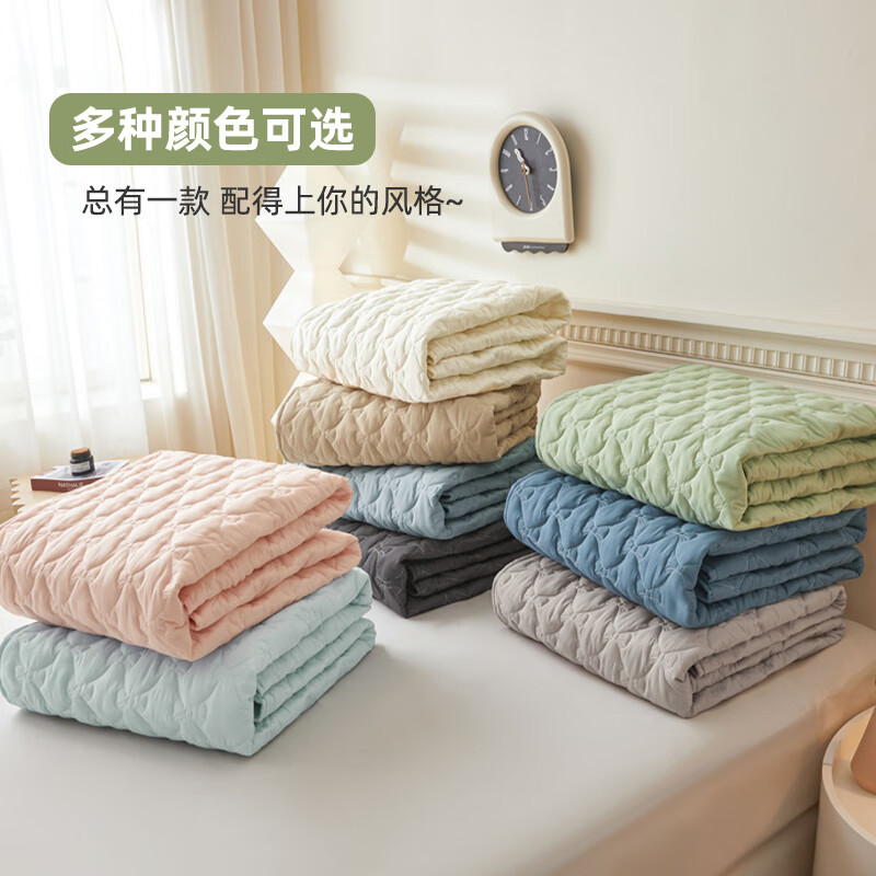 雅鹿加厚夹棉床笠防尘绗缝床罩三件套隔脏床盖床垫保护套床上用品 蝴蝶结床笠-松石绿【蓬松柔软 四季通用】 150*200cm单床笠