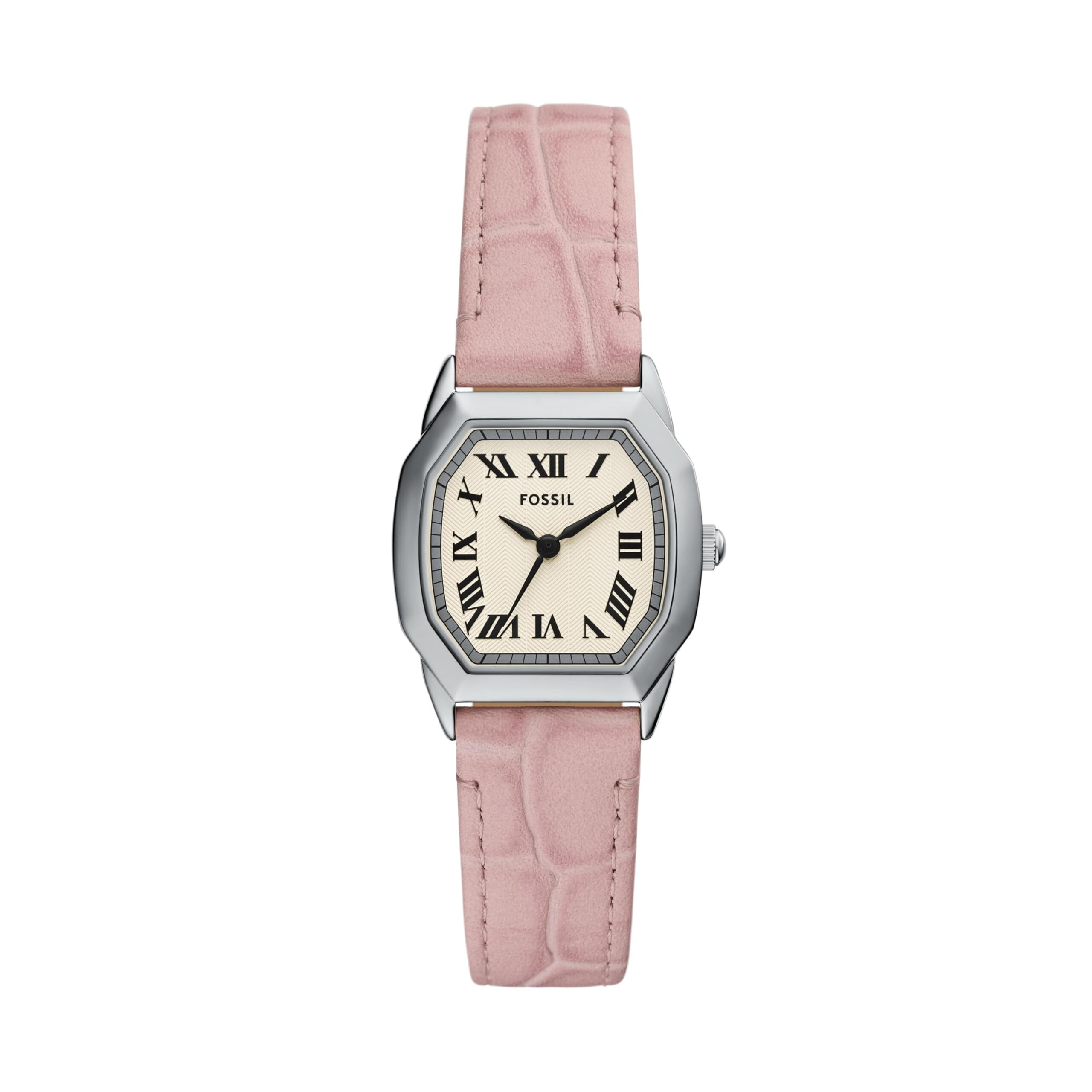 Fossil 女式 Harlow 三指针浅粉色皮革手表,粉色, 粉色 Pink Leather/Silver 8.0*27.0*16.0 mm
