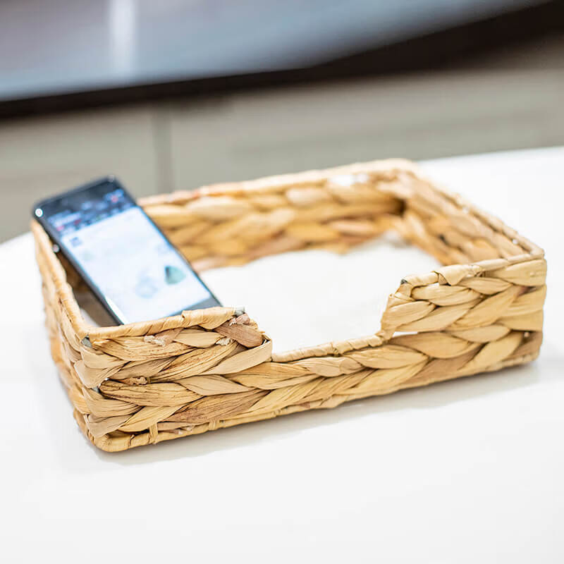 宜然家居輕奢復(fù)古編織收納筐草編桌面零食紙巾收納籃家居雜物盒 紙巾盒 27.5*20*7cm
