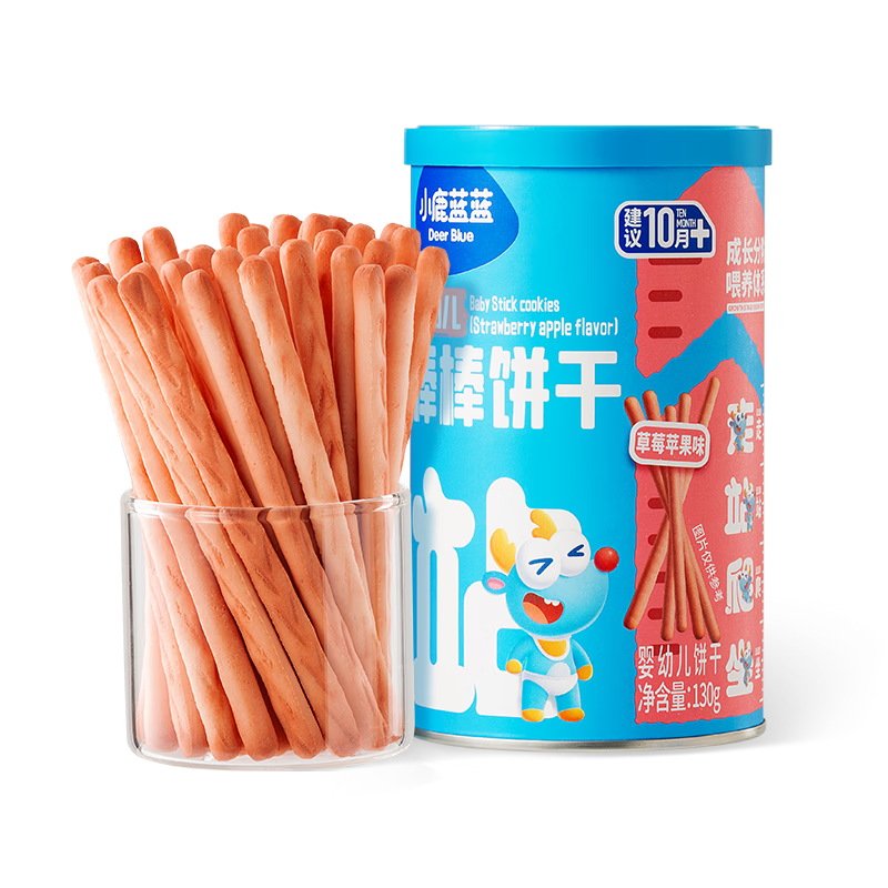 小鹿蓝蓝婴幼儿棒棒饼干炭烧棒婴儿磨牙饼干130g儿童宝宝零食草莓苹果味