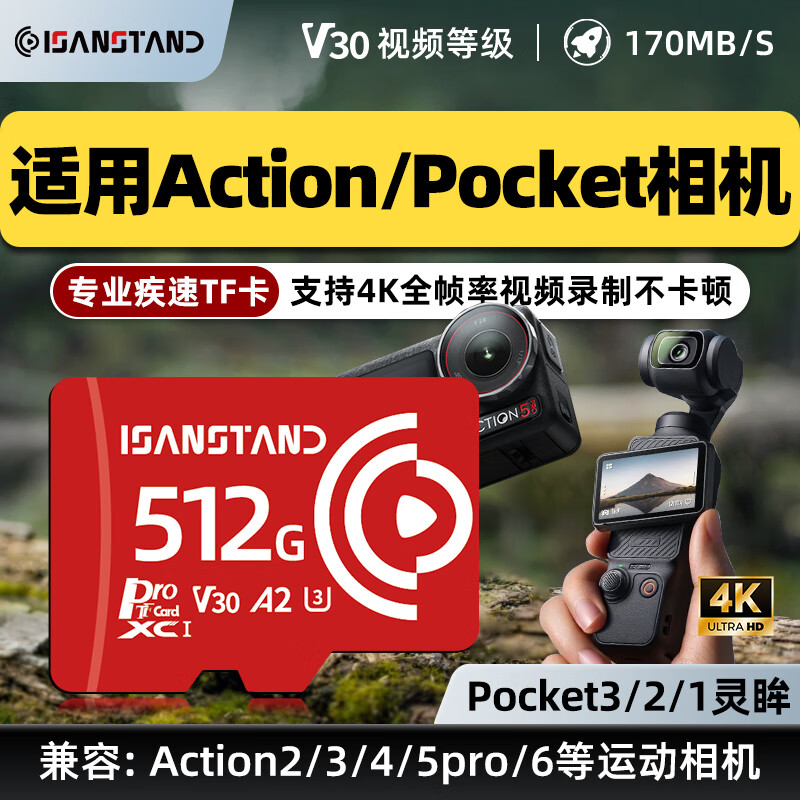 ISANSTAN存储卡TF适用于Dji大疆pocket3内存卡256G高速U3 action4/5pro/运动相机4k高清录制mini3无人机 【EX512G】Pocket3/Action专用卡