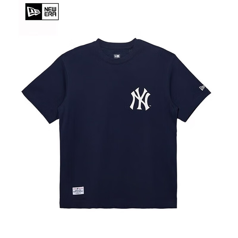 NEW ERA纽亦华MLB印花圆领腰果花运动短袖T恤情侣男女同款NY宽松 藏青色 常规 13546478 L