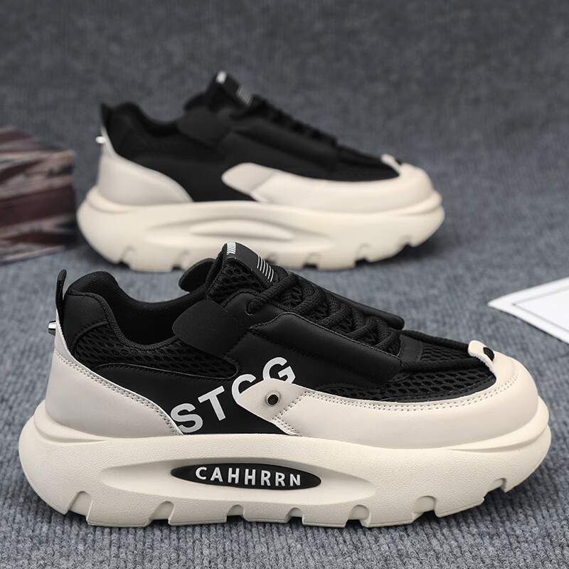 保罗．皮匠2025年冬季新款男鞋运动鞋潮鞋时尚原宿潮流百搭厚底低帮休闲鞋男 米黑WA8 41