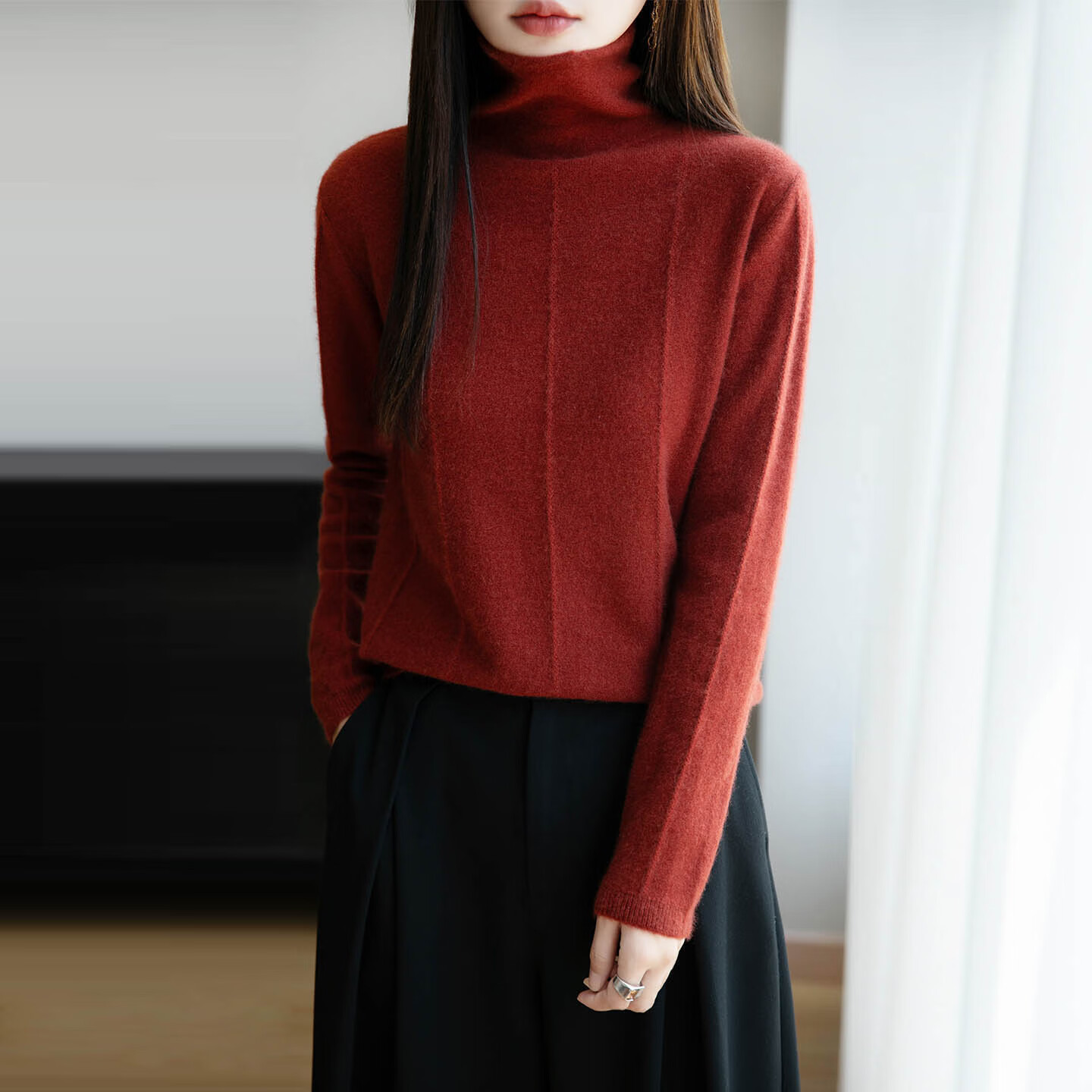 香影芬2025秋冬新款堆堆领100%纯羊毛衫女套头宽松百搭羊毛打底衫女毛衣 经典黑色 3XL (建议135-150斤)