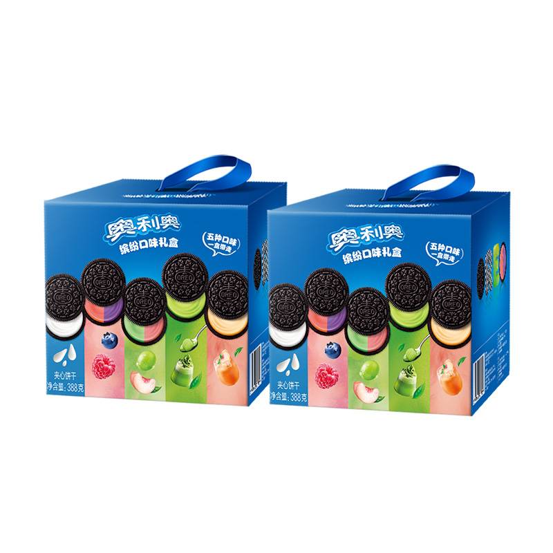 俏己食【王鹤棣同款】奥利奥缤纷礼盒5种夹心饼干388g*2休闲零食大礼包 缤纷口味礼盒*2(5口味共40小包)