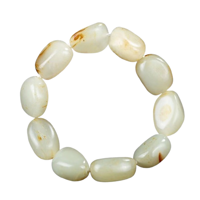 映和 新疆和田玉籽料手鏈原石白玉隨形裸石手串原籽帶皮手鏈男女士款 帶證書