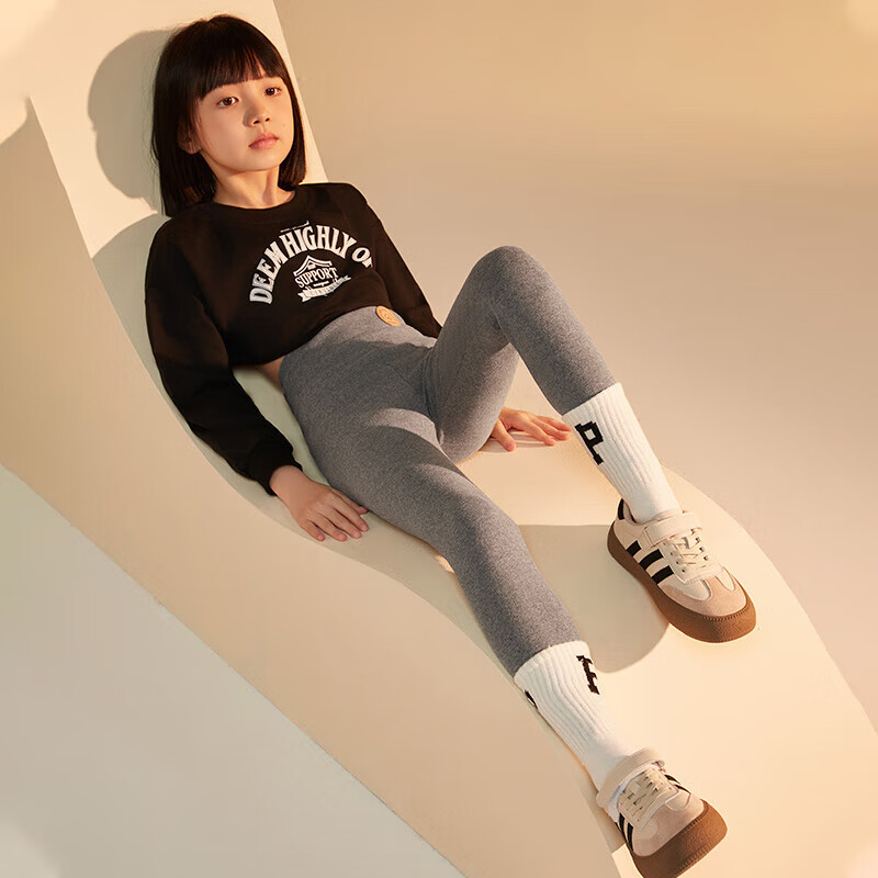 小猪班纳（PEPCO）女童打底裤春秋裤外穿95棉2024新款儿童中大童高腰洋气芭比裤薄款 深灰 150 建议身高(145-155CM)