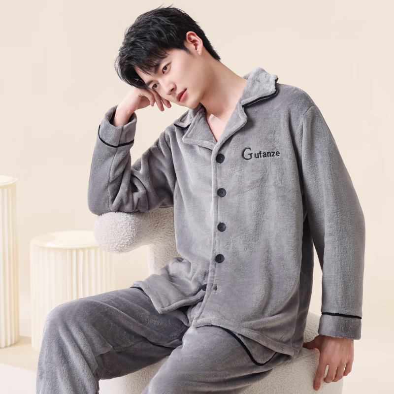 雪中飞珊瑚绒睡衣男秋冬季加绒加厚2025年新款男士法兰绒家居服套装保暖 NSCBF-时空浅灰 XL 【宽松版型建议135-155斤】